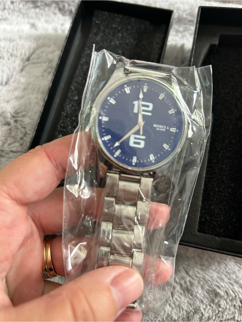4/$100 Modiya Men's Silver Stainless Steel Watch with Blue Dial